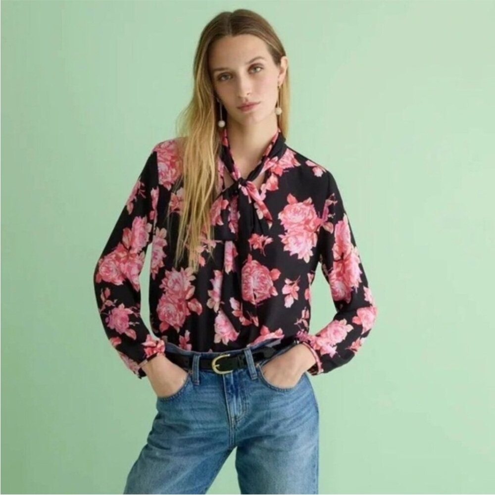 J. Crew Tie-neck long-sleeve top in midnight rose